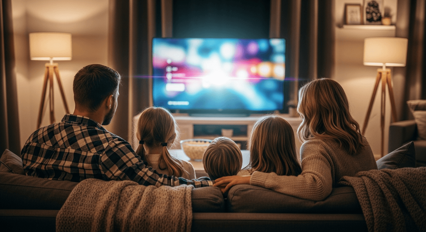 Family enjoying safe screen time together